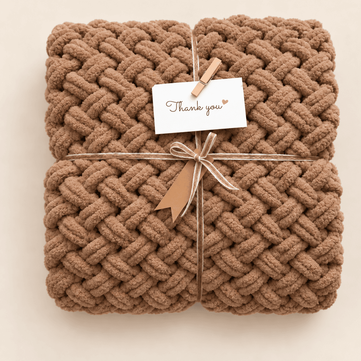 Chunky Hand-Knit Baby Blanket – Caramel