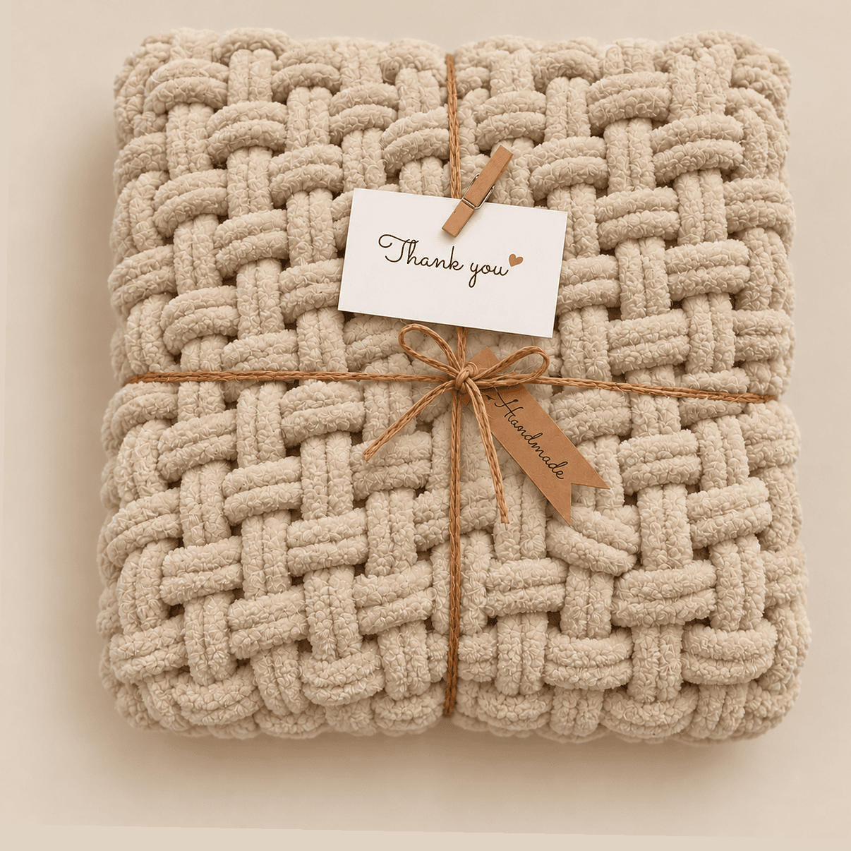 Chunky Hand-Knit Baby Blanket – Cream