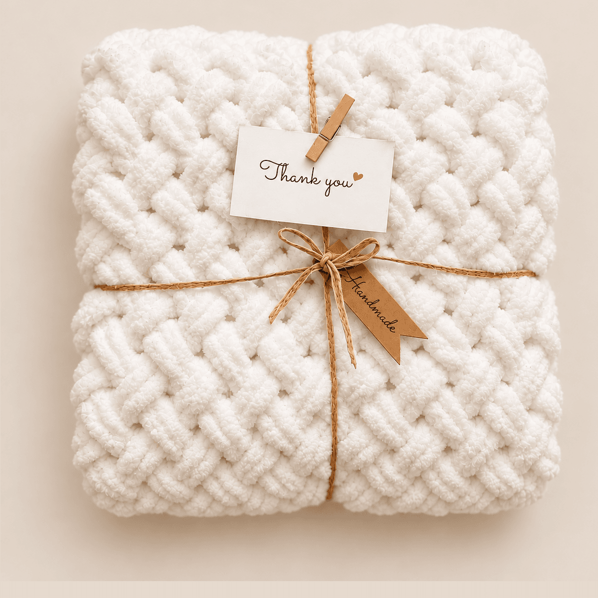 Chunky Hand-Knit Baby Blanket – White