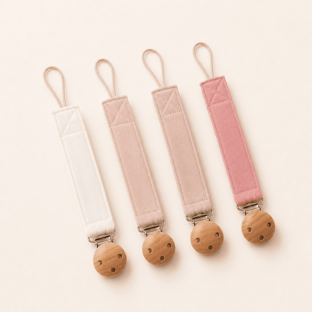 Pacifier Clip – Muslin & Wood (Rose)