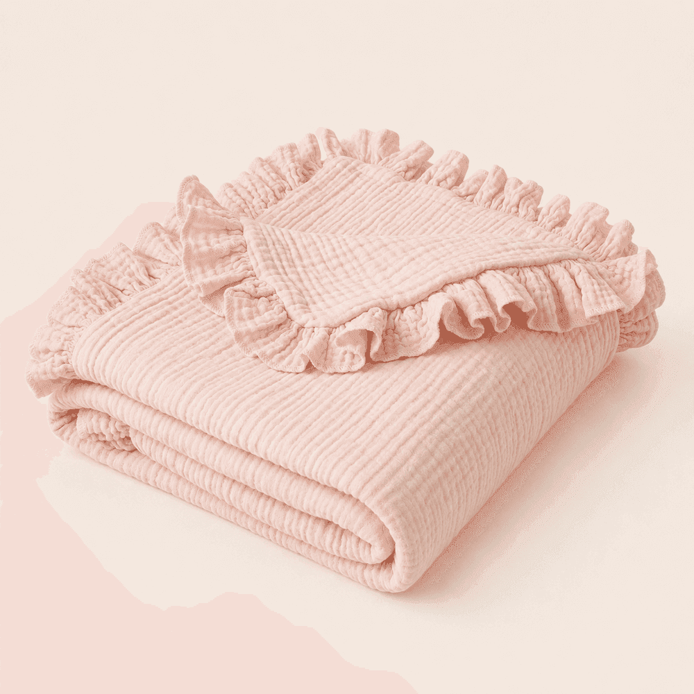 Muslin Ruffle Blanket – Pink