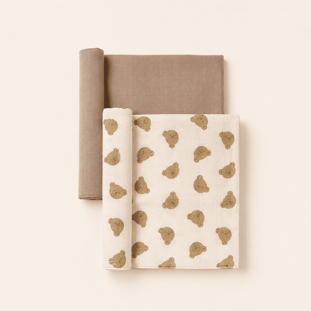 Muslin Swaddle Set – Bear (2 pcs)