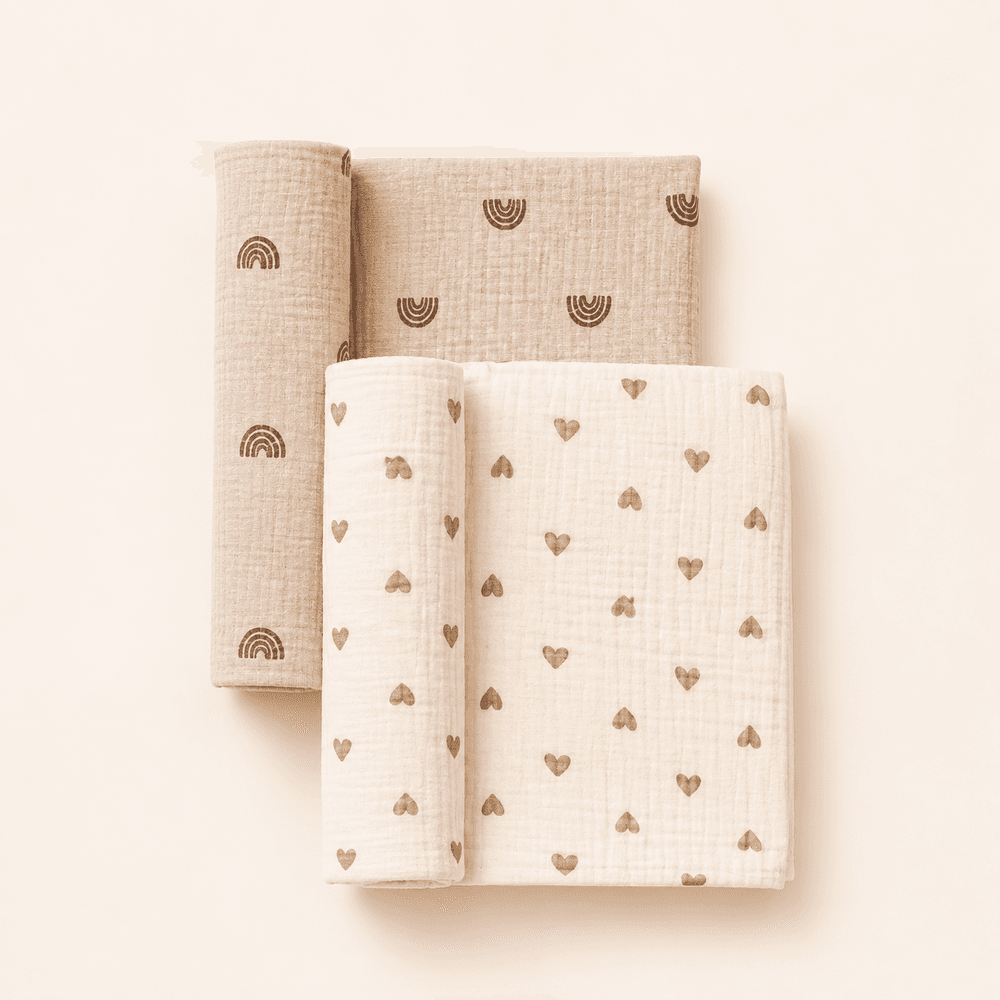 Muslin Swaddle Set – Rainbow & Heart (2 pcs)
